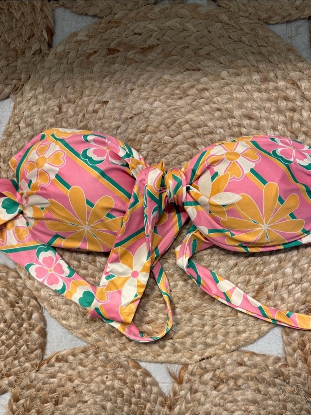 Kenny Flowers Pink and Yellow Floral Bandeau Swim Top